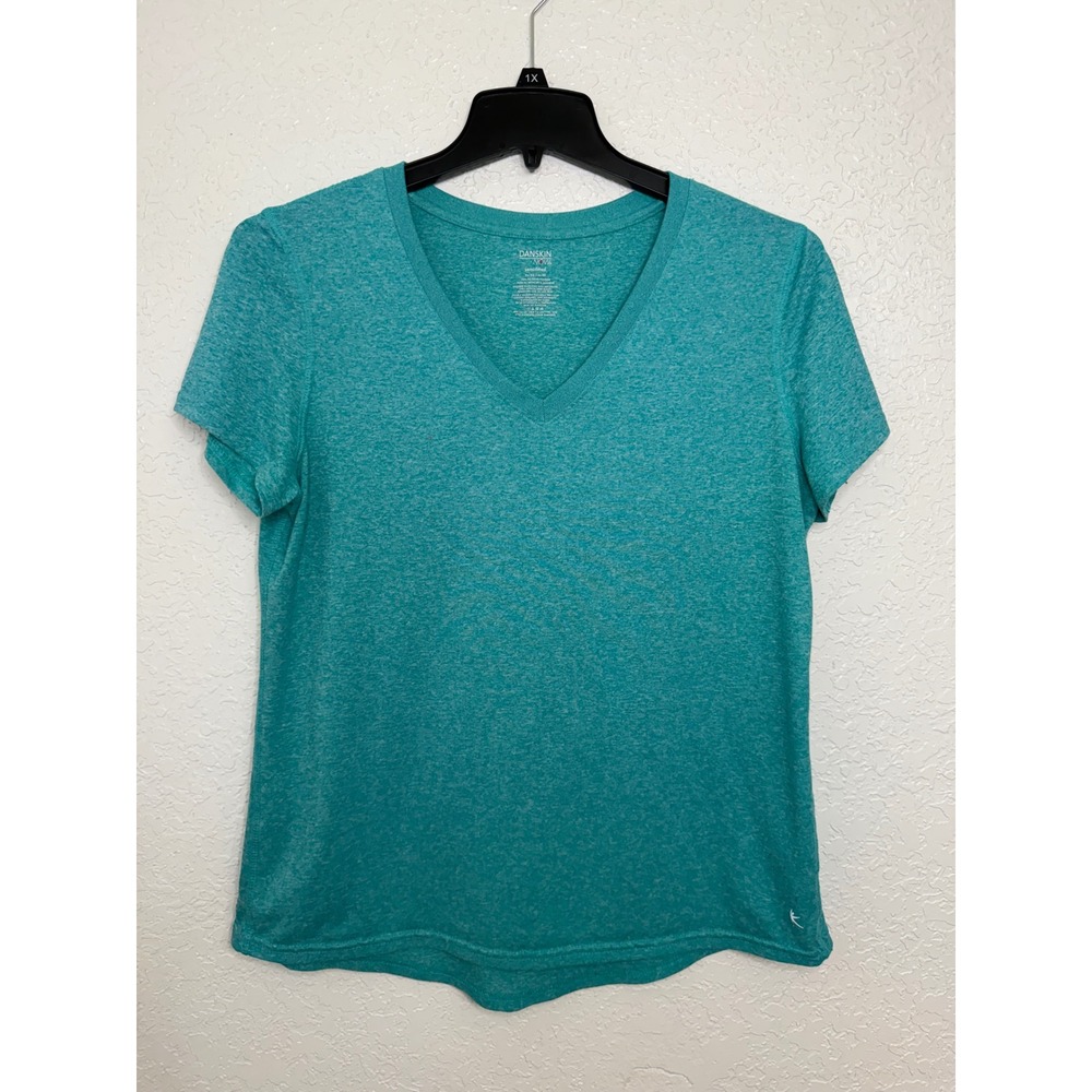Danskin Now Womens XL 16-18 Teal‎ Heathered V-Neck Short Sleeve Active Top Shirt